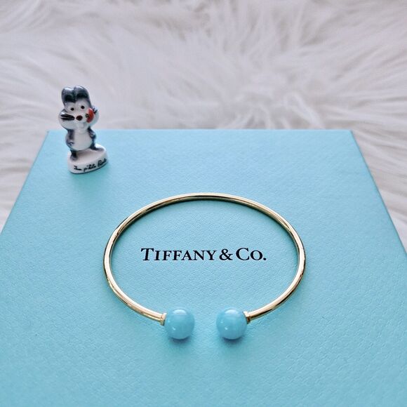 🧧SOLD🎋 Tiffany & Co. HardWear Ball Amazonite 18k Yellow Gold Cuff MEDIUM Bangle - Picture 2 of 6